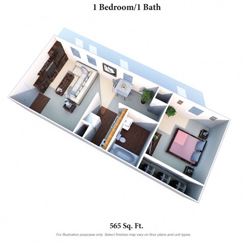 1 Bedroom Floor Plan at Crown Station Apartments, Ohio